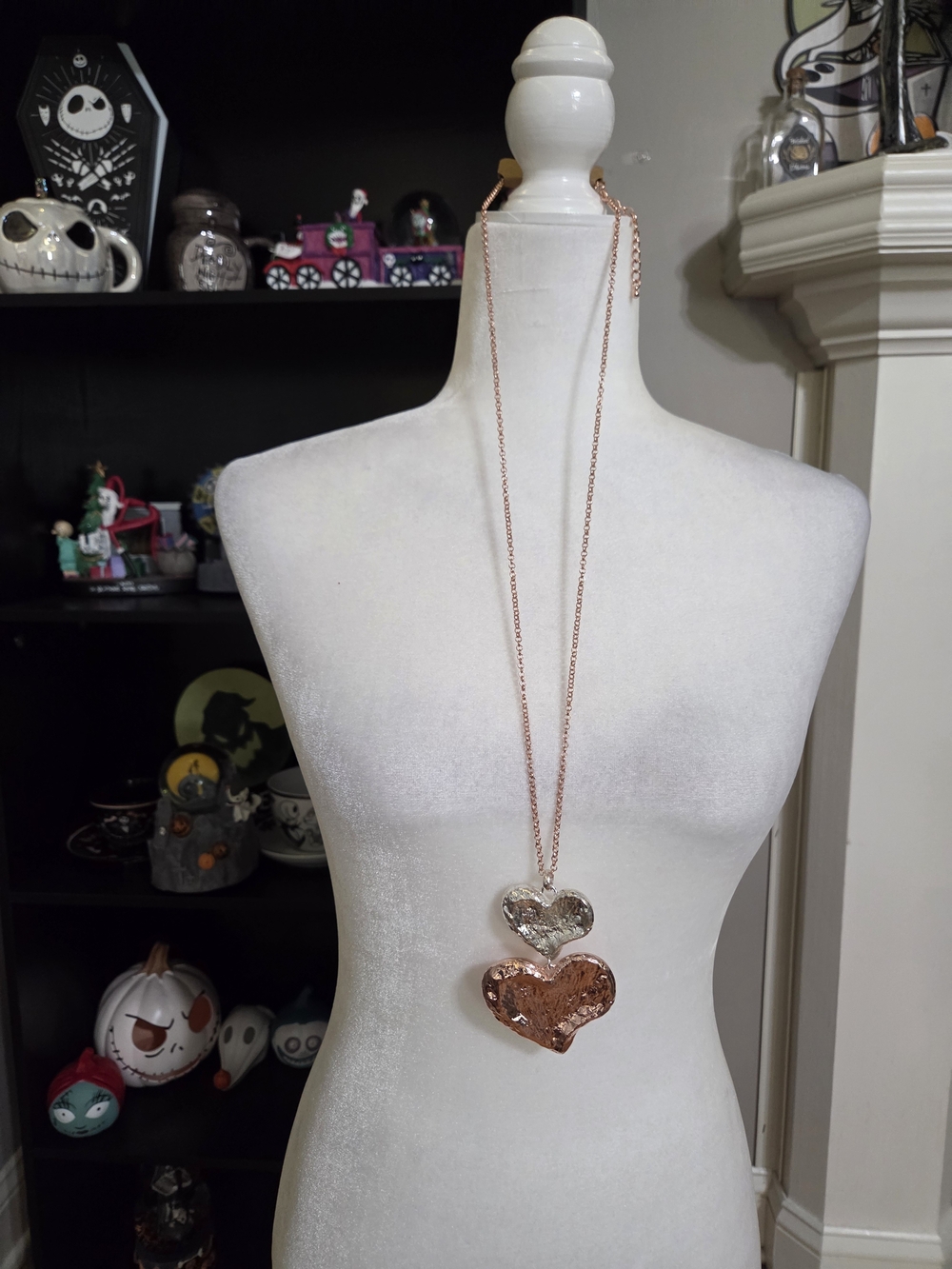 Double Heart Pendant Necklace in Rose Gold and Silver - Women Jewelry